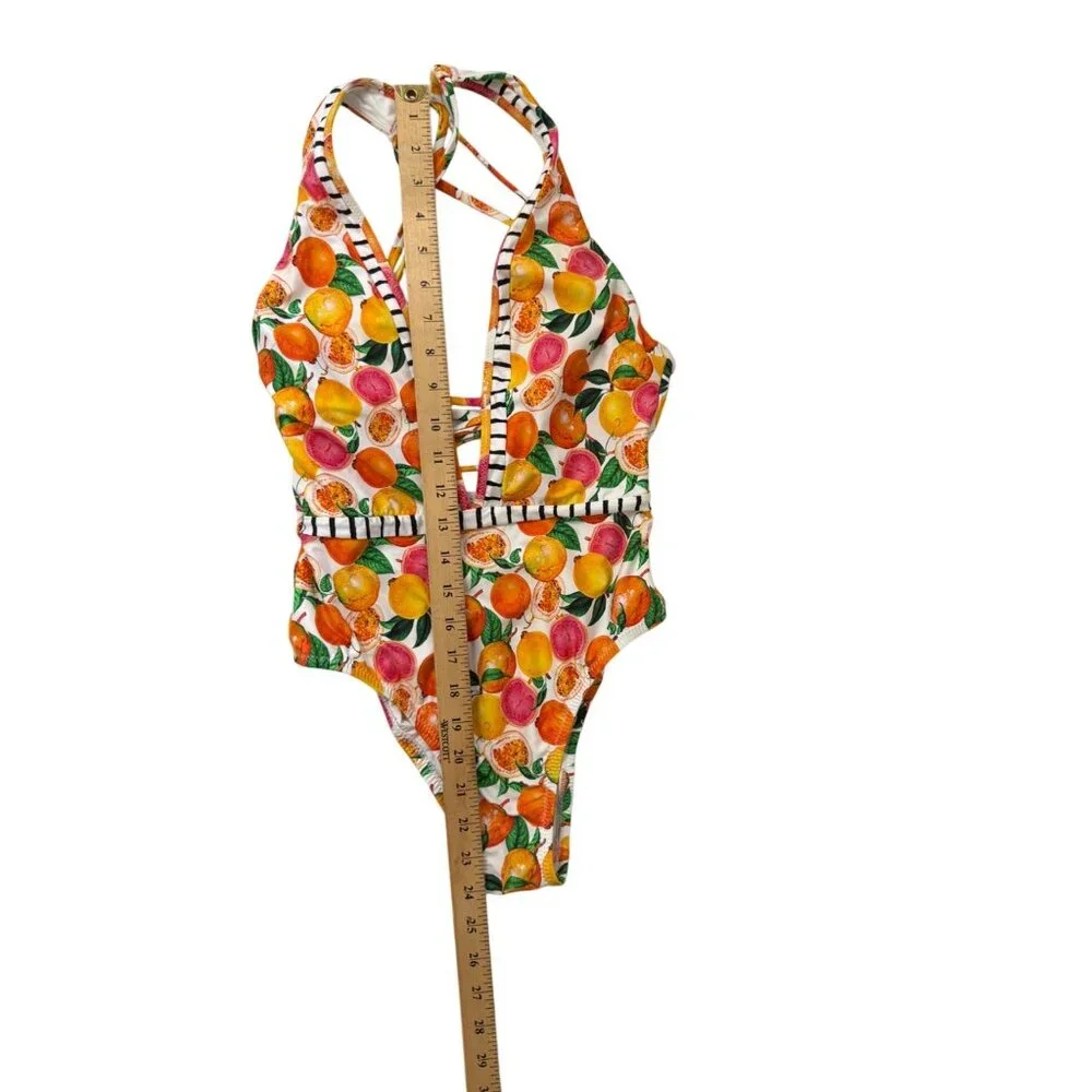 Nanette Lepore Tutti Fruitti Goddess Printed Plunge One-Piece Swimsuit Sz. 2 - Picture 2 of 8
